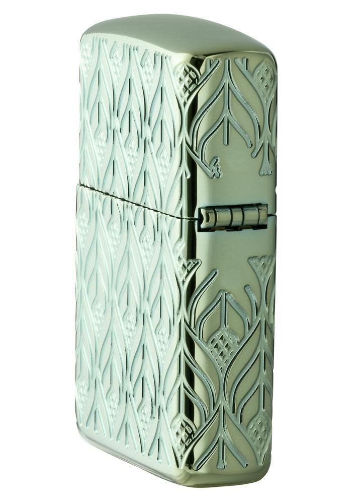 Back view of Armor?? High Polish Green Elegant Dragon standing at an angle, showing the hinge