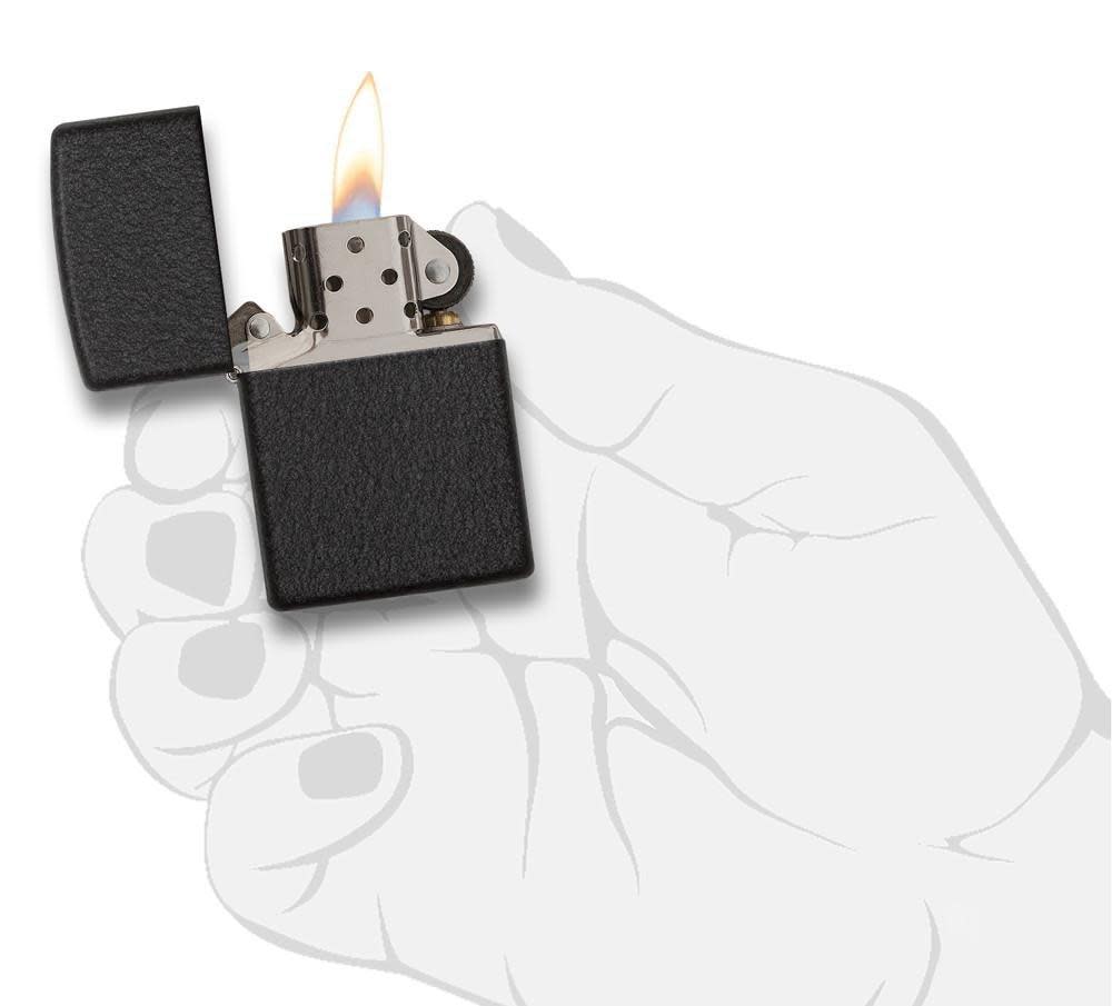 Front view of the Black Crackle?? Lighter in hand, open and lit