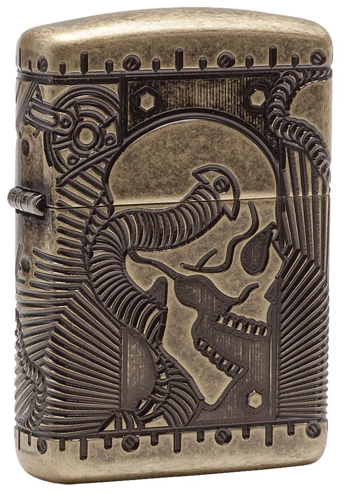 Front view of the Steampunk Skull, shot at a 3/4 angle