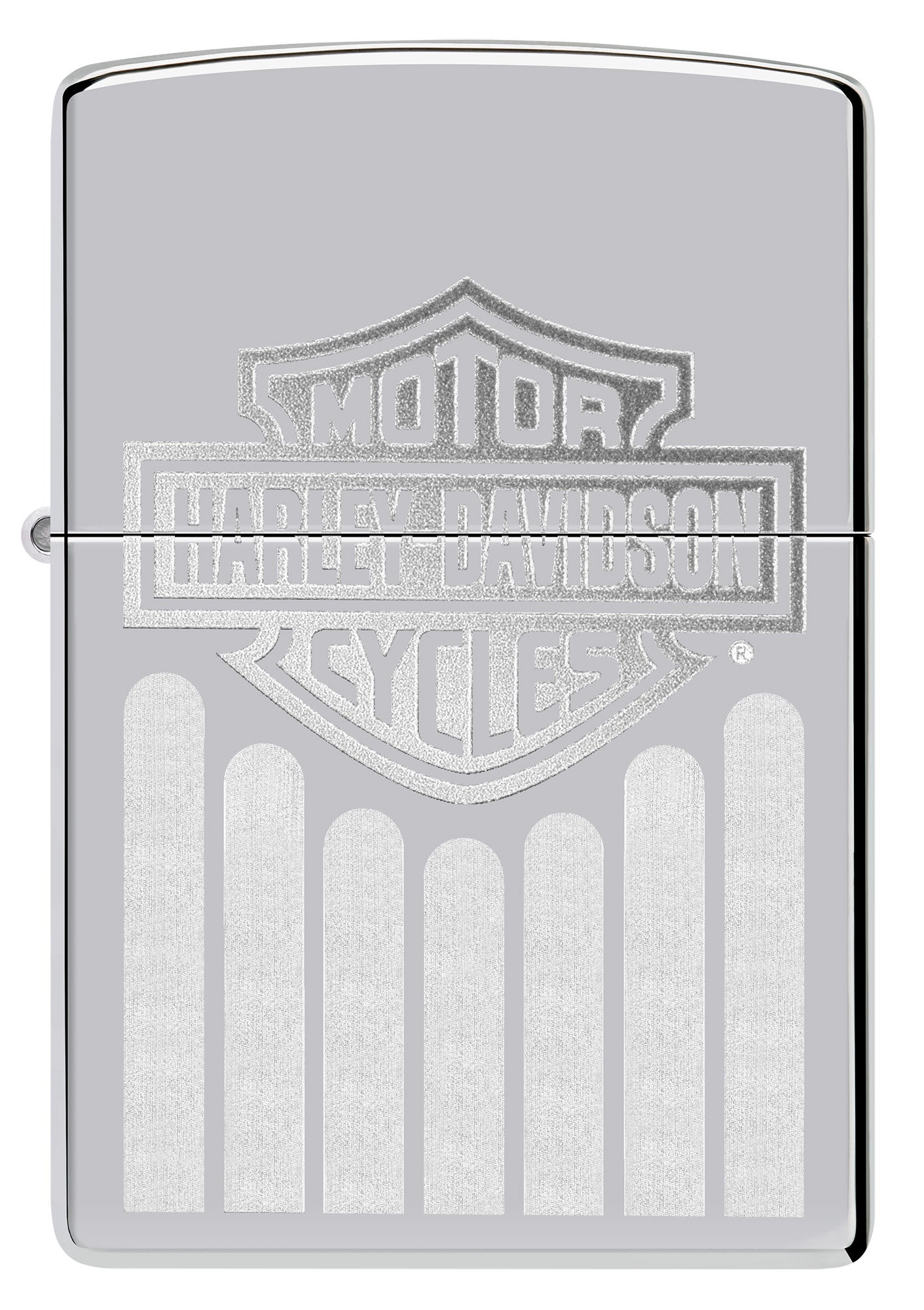 Front view of Zippo Harley-Davidson?? High Polish Chrome Windproof Lighter.