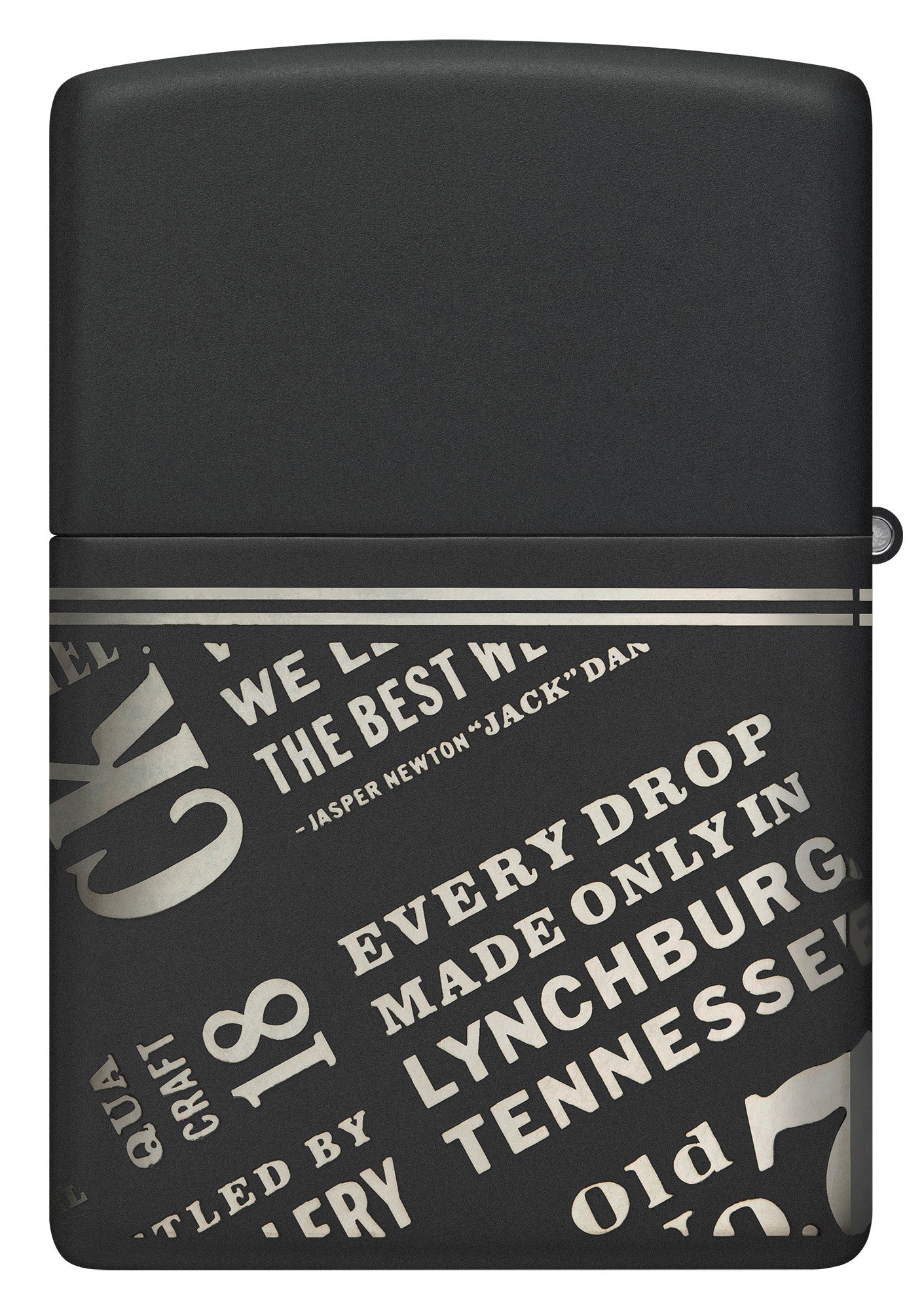 Back view of Zippo Jack Daniel's?? Every Drop Design Regular Media Chrome Black Matte Windproof Lighter.