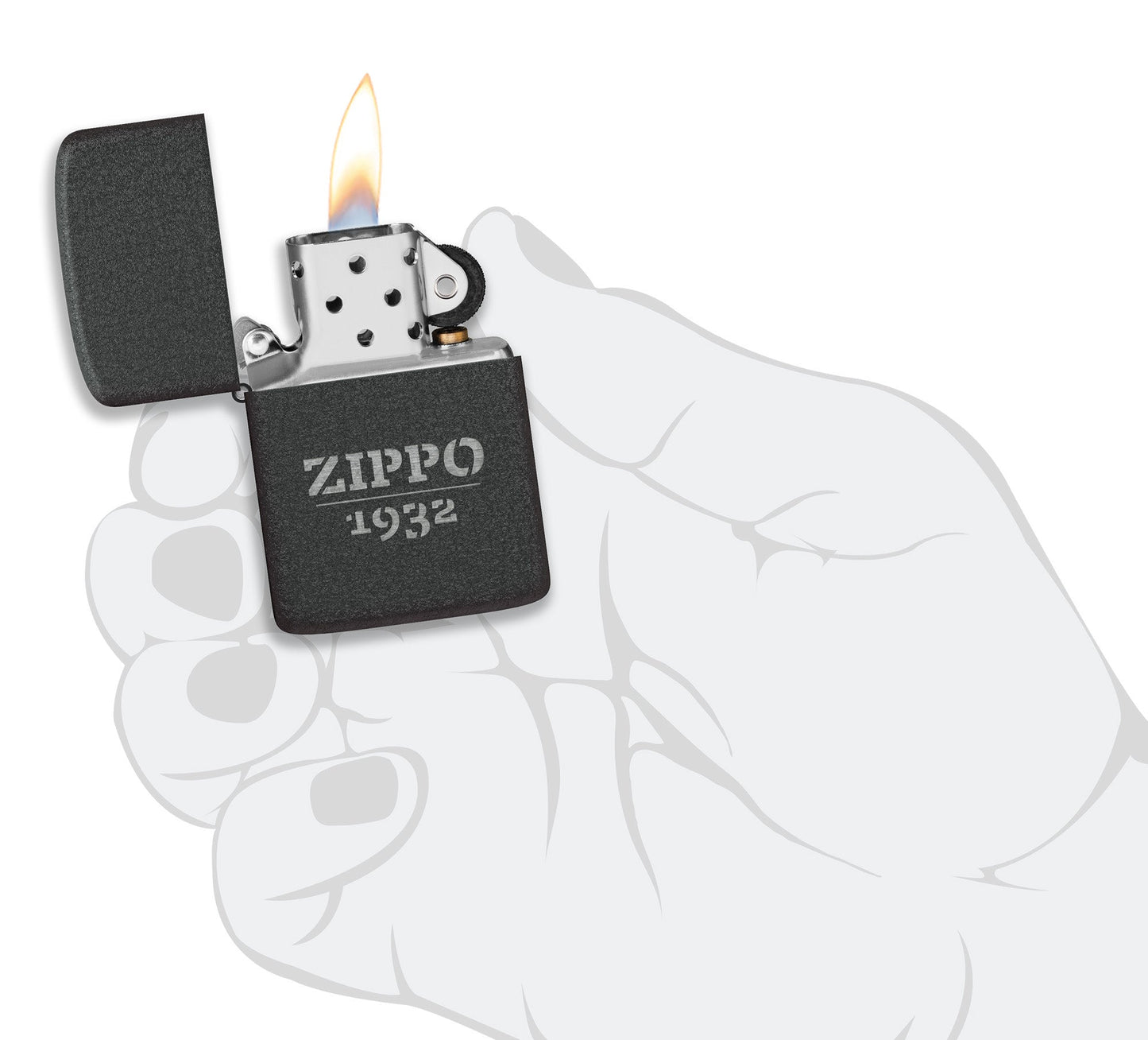 Zippo Design 1941 Replica Black Crackle?? Windproof Lighter lit in hand.