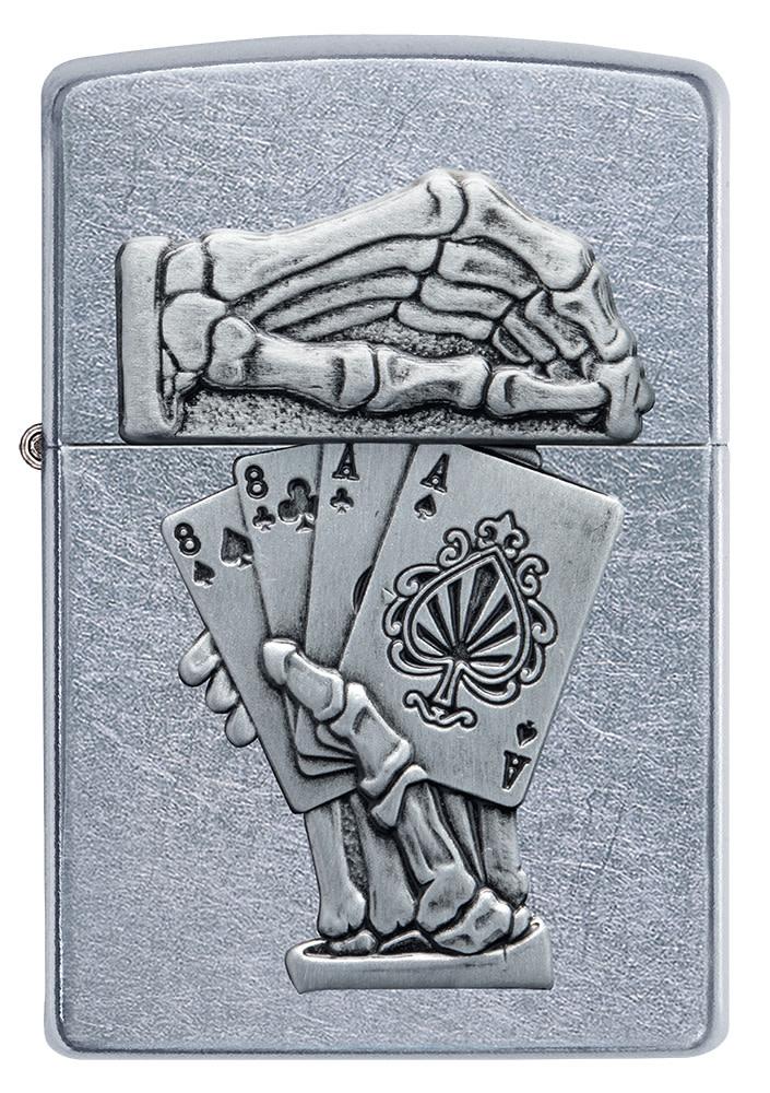 Front of Dead Mans Hand Surprise Emblem Design Street ChromeÆ?⺠Windproof Lighter