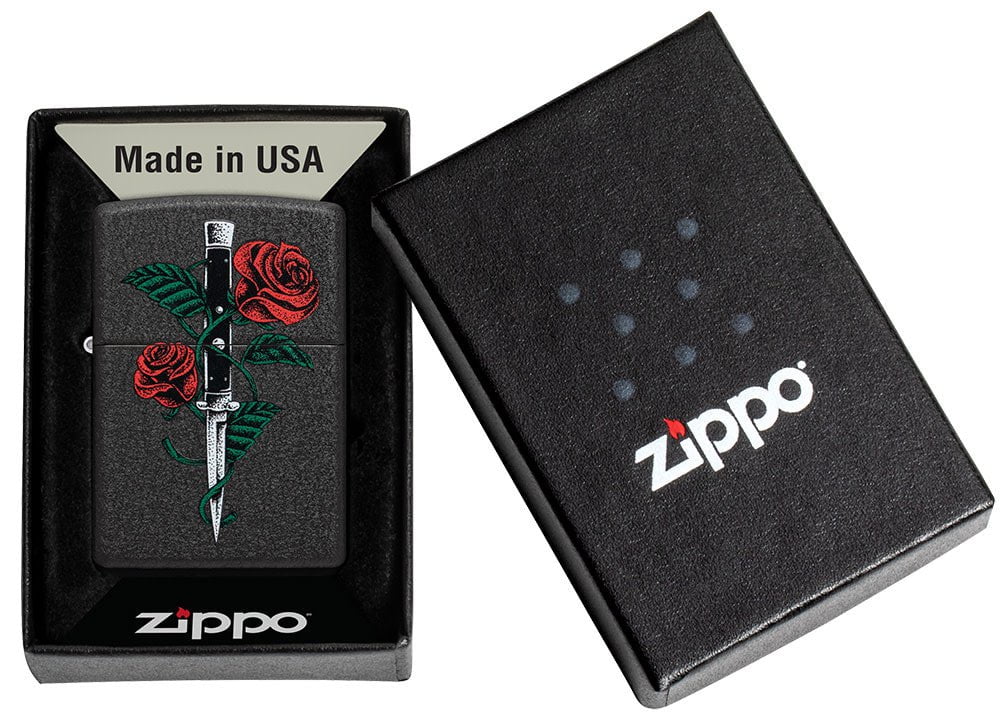 Rose Dagger Tattoo Design Black Crackle?? Windproof Lighter in its packaging.