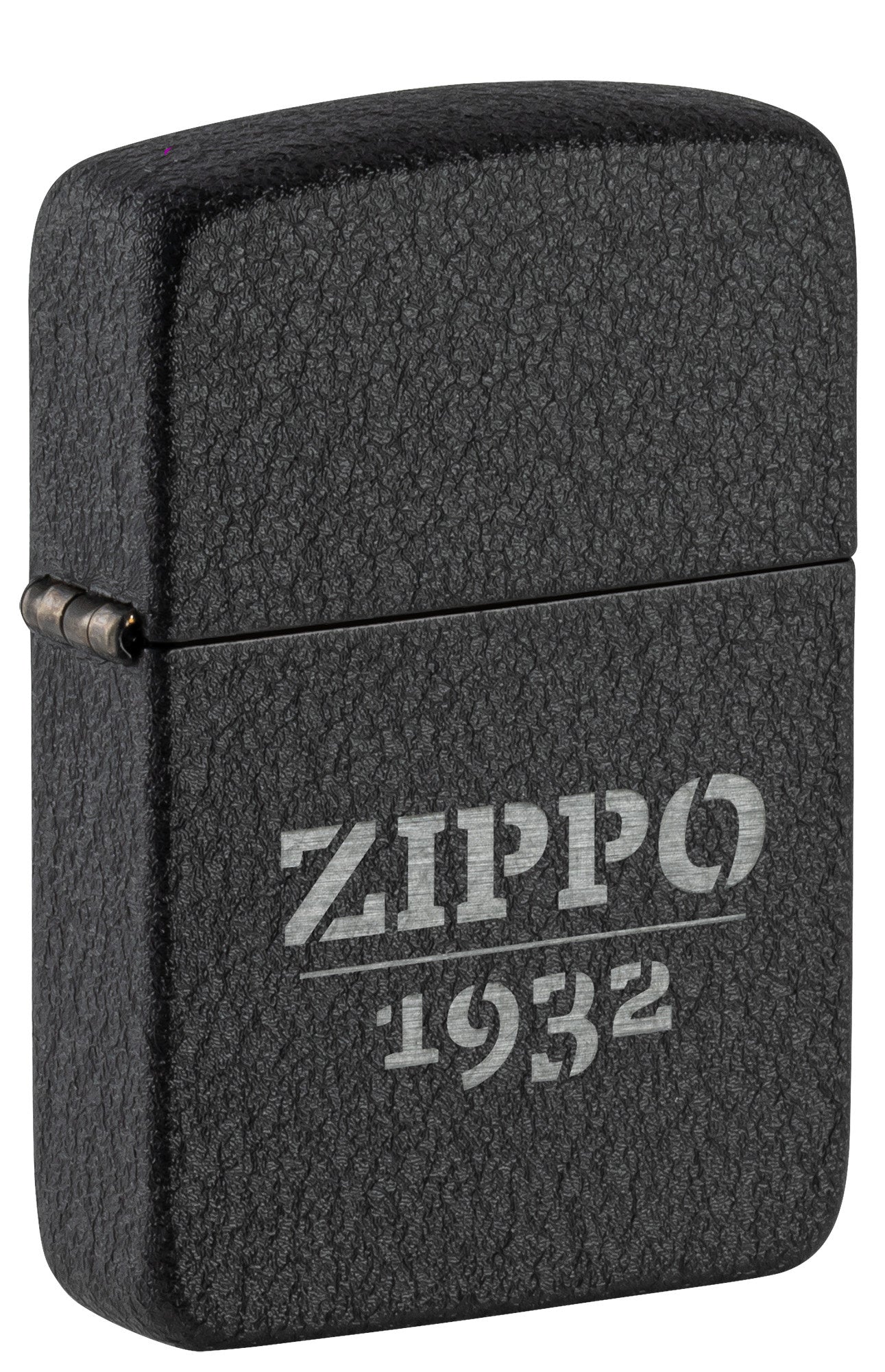 Front shot of Zippo Design 1941 Replica Black Crackle?? Windproof Lighter standing at a 3/4 angle.