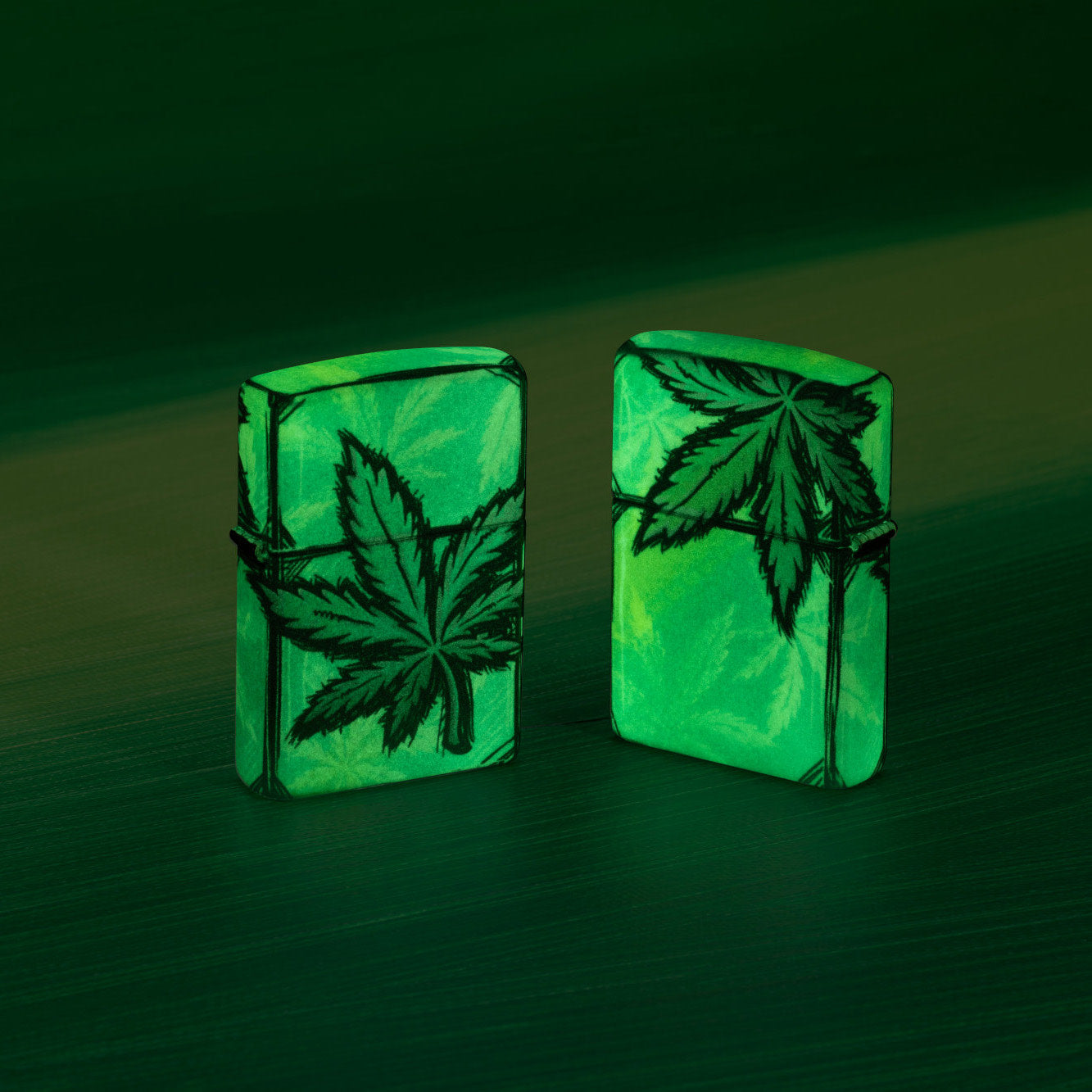 Lifestyle image of Zippo Glowing Leaves Design 540 Color Glow in the Dark Windproof Lighter