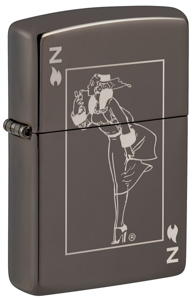Front shot of Windy Design Card Black Ice?? Windproof Lighter standing at a 3/4 angle.