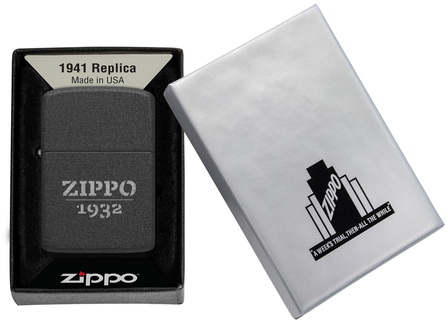 Zippo Design 1941 Replica Black Crackle?? Windproof Lighter in its packaging.