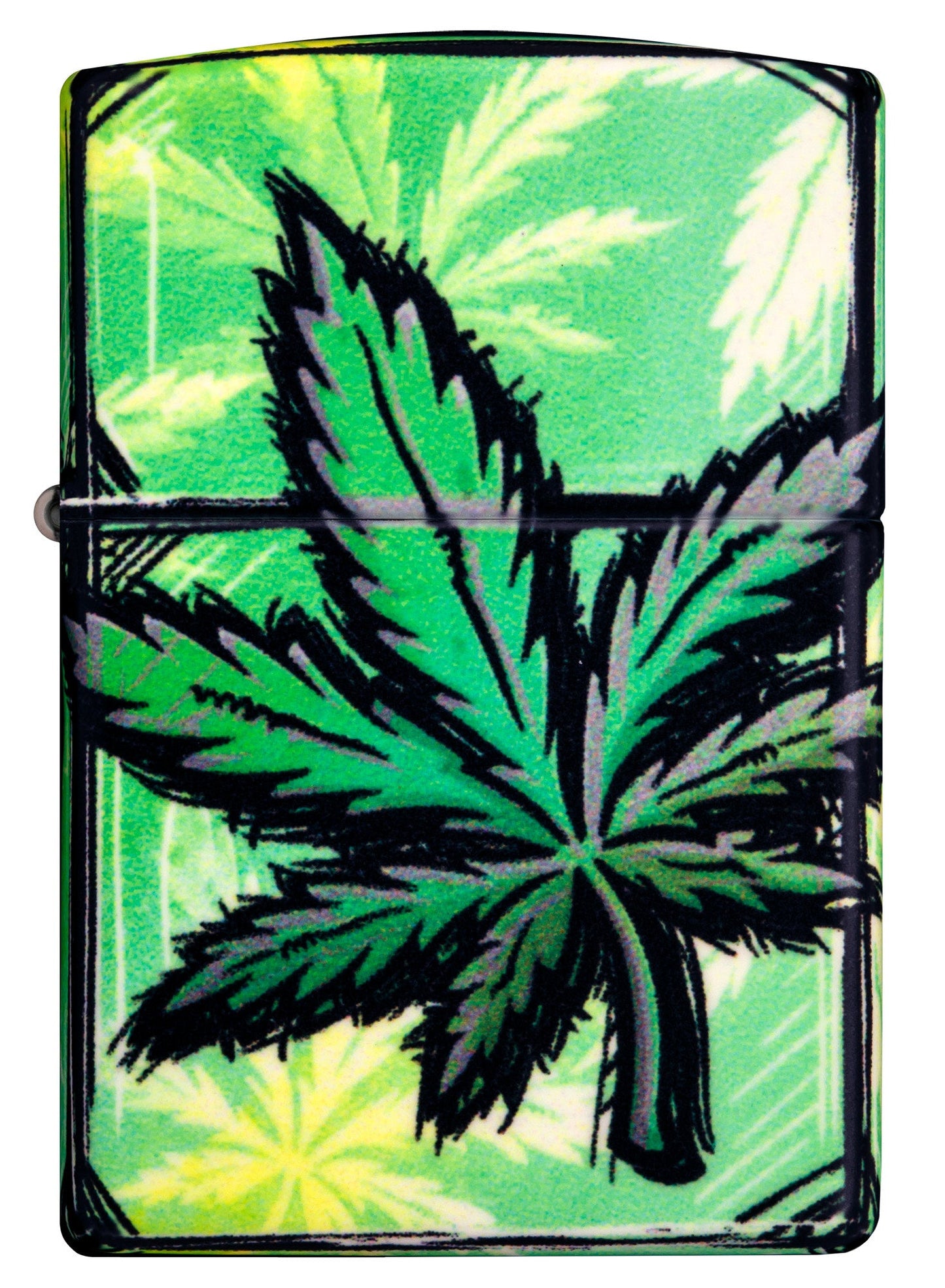 Front view of Zippo Glowing Leaves Design 540 Color Glow in the Dark Windproof Lighter.