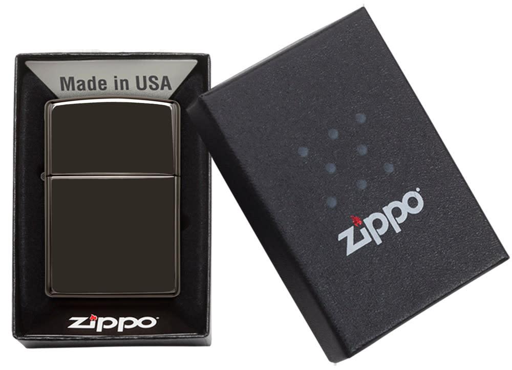 Front view of the Ebony Classic Case Lighter in one box packaging
