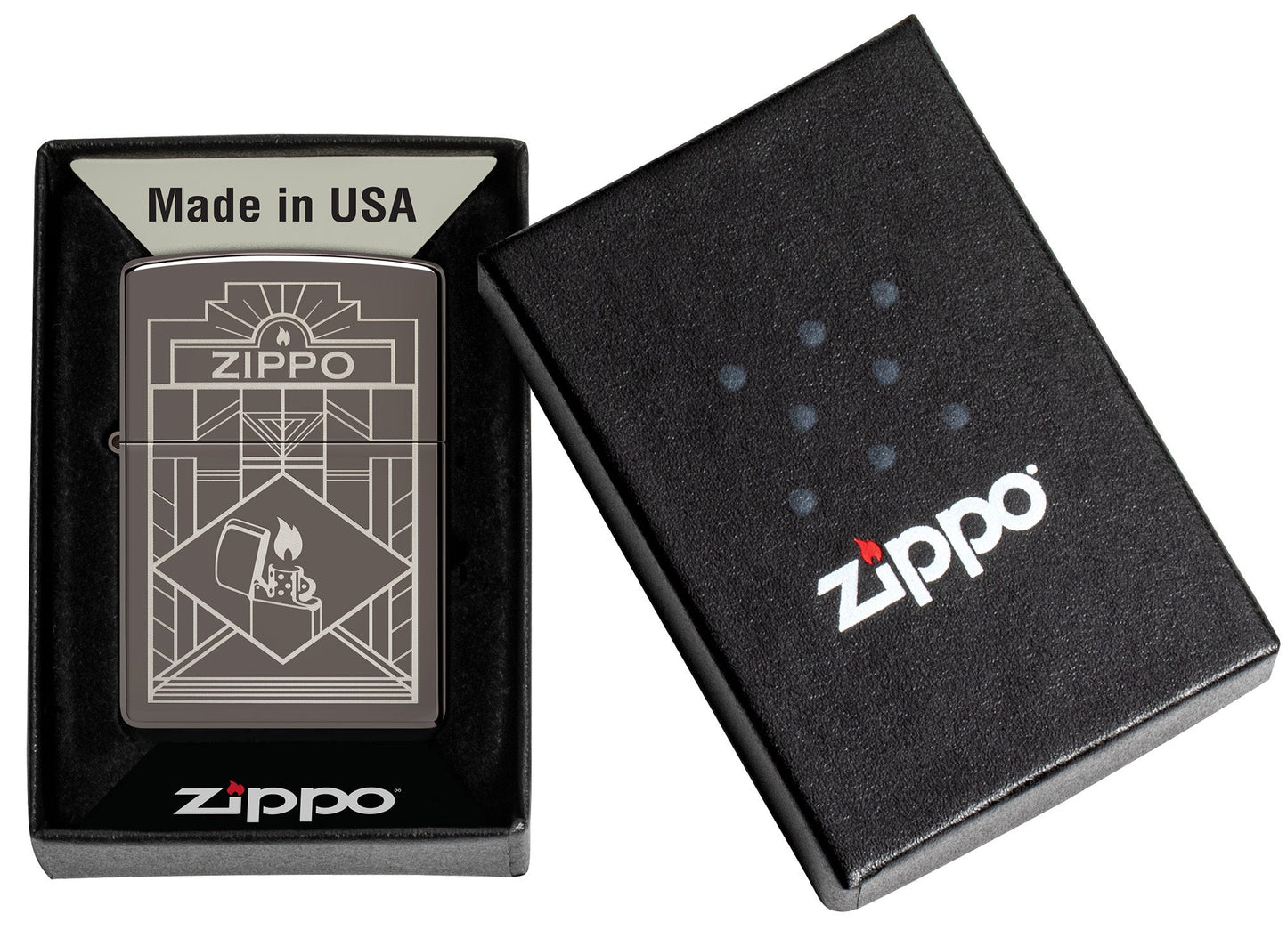 Zippo Art Deco Design Black Ice?? Windproof Lighter in it's packaging.