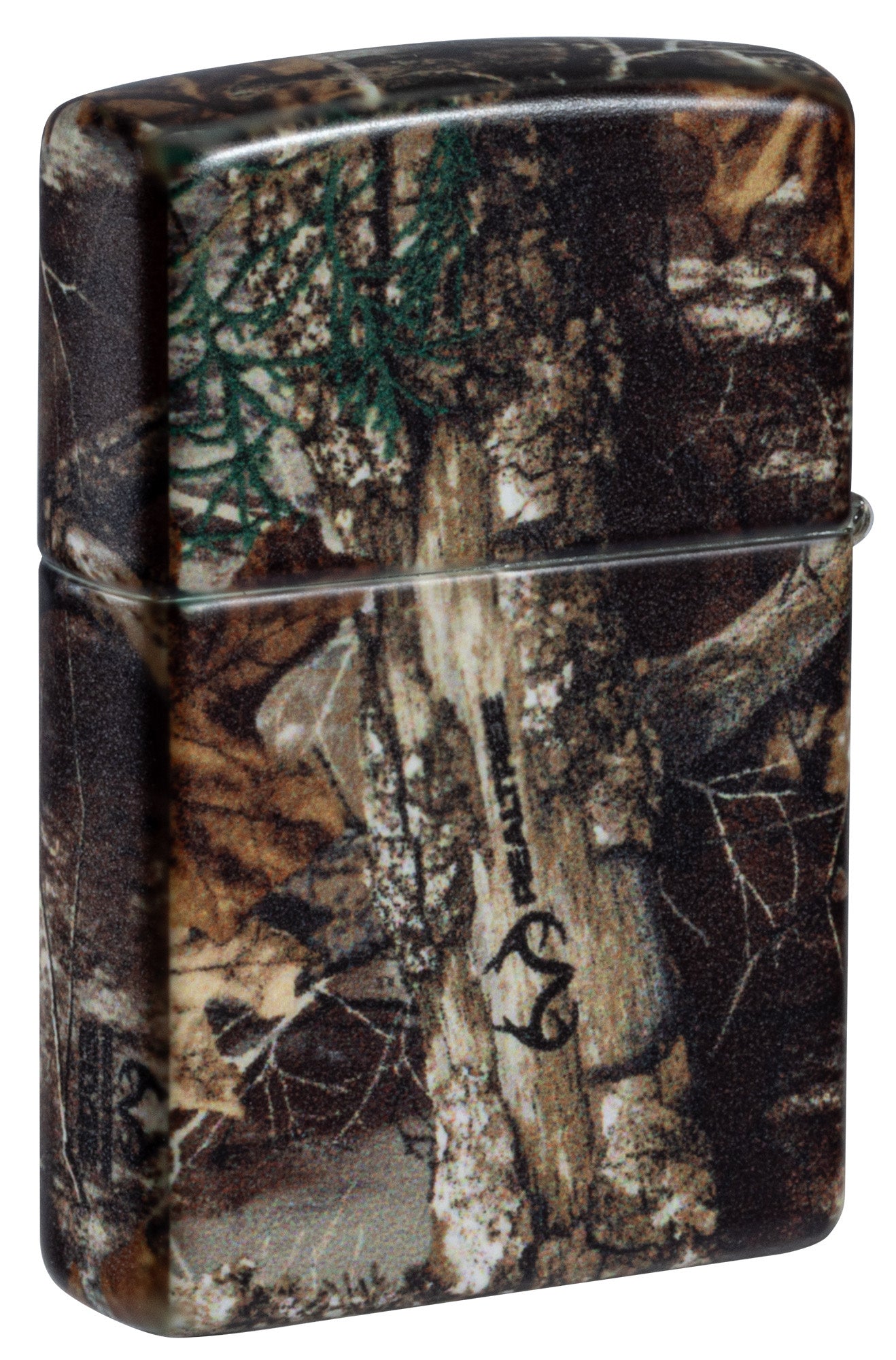 Back shot of Zippo Realtree?? EDGEÆ?⺠Camo Design 540 Matte Windproof Lighter standing at a 3/4 angle.