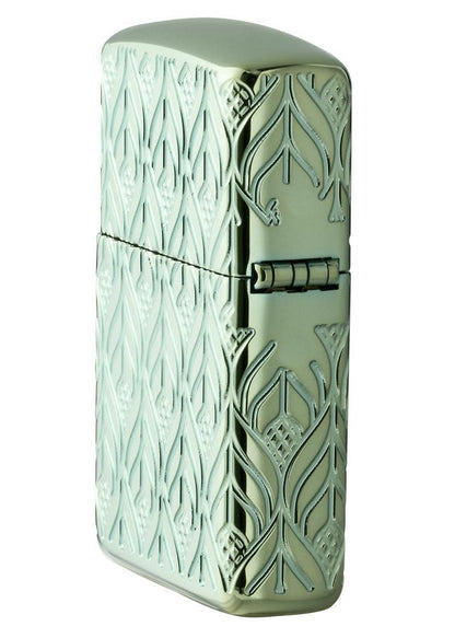 Back view of Armor?? High Polish Green Elegant Dragon standing at an angle, showing the hinge