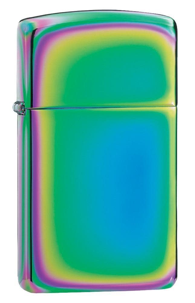 Front shot of Slim?? Multi Color Windproof Lighter standing at a 3/4 angle.