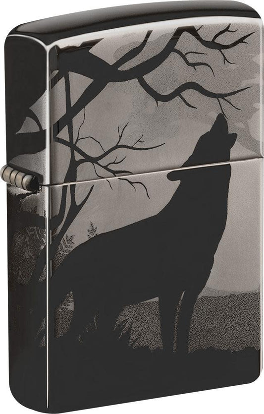 Wolves Design Photo Image 360?Ã¸ Black Ice Windproof Lighter facing forward at a 3/4 angle