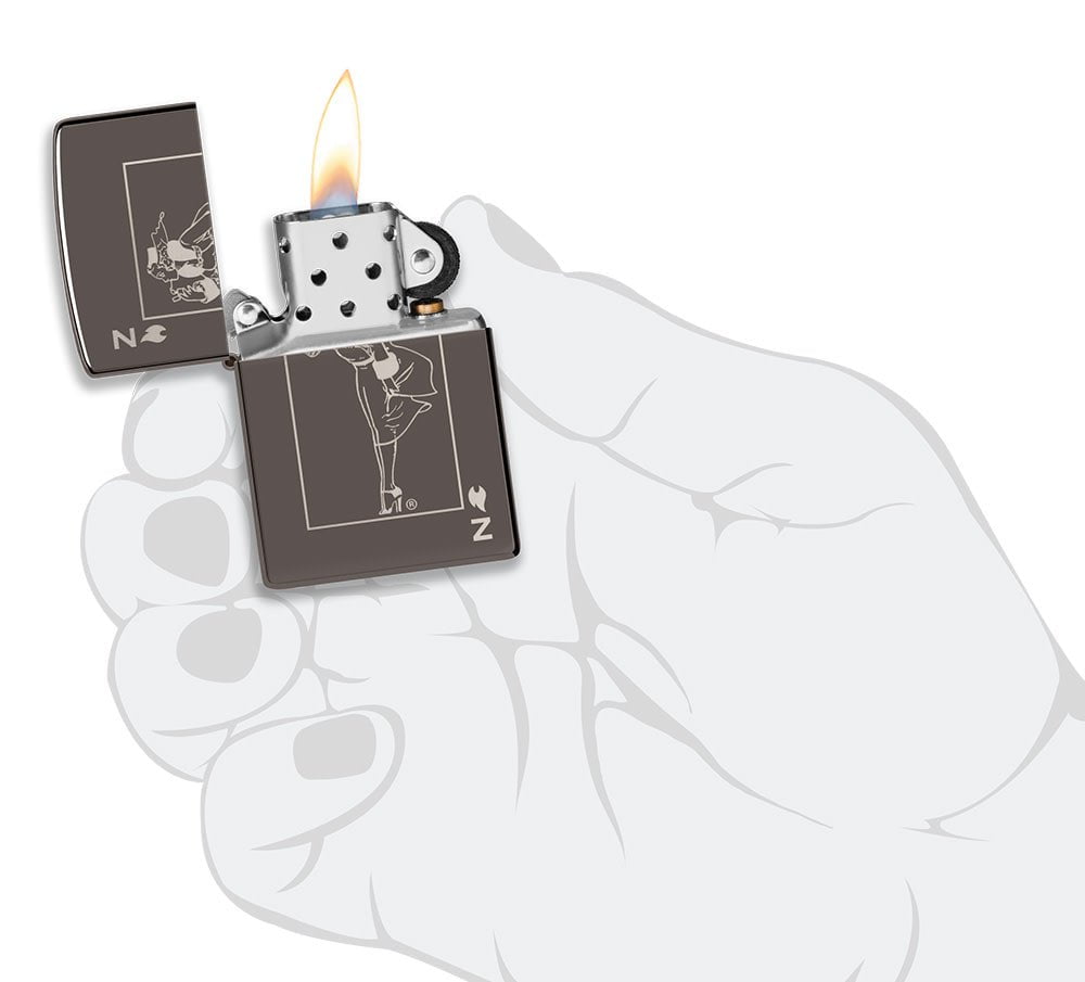Windy Design Card Black Ice?? Windproof Lighter lit in hand.