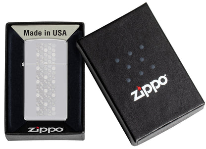 Zippo Slim?? Honeycomb Design High Polish Chrome Windproof Lighter in its packaging.