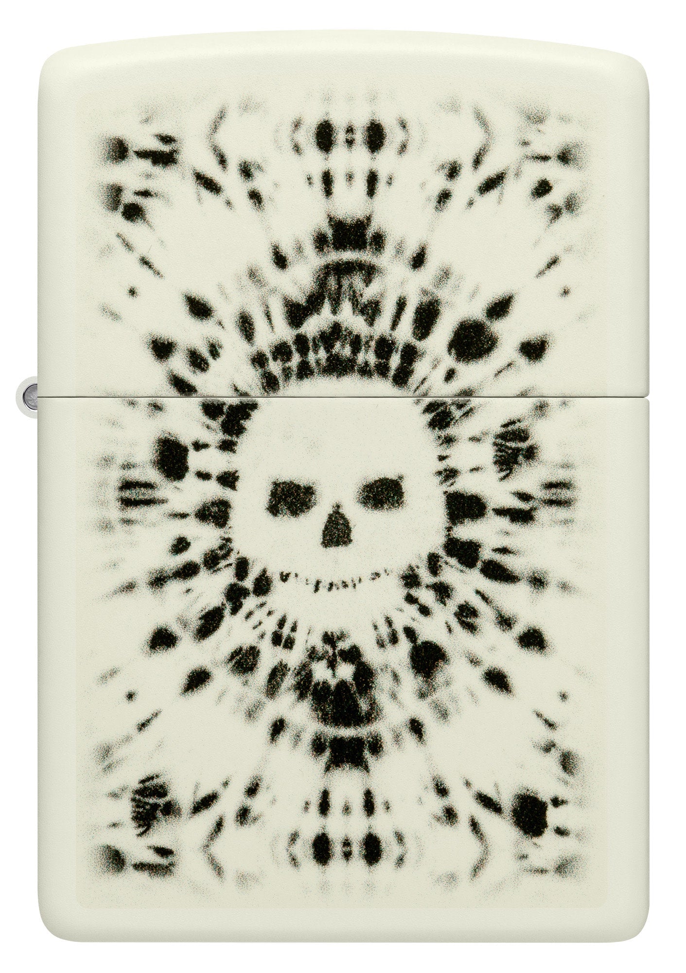 Front view of Zippo Glowing Skull Design Glow in the Dark Windproof Lighter.