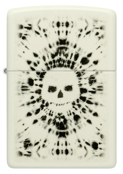 Front view of Zippo Glowing Skull Design Glow in the Dark Windproof Lighter.