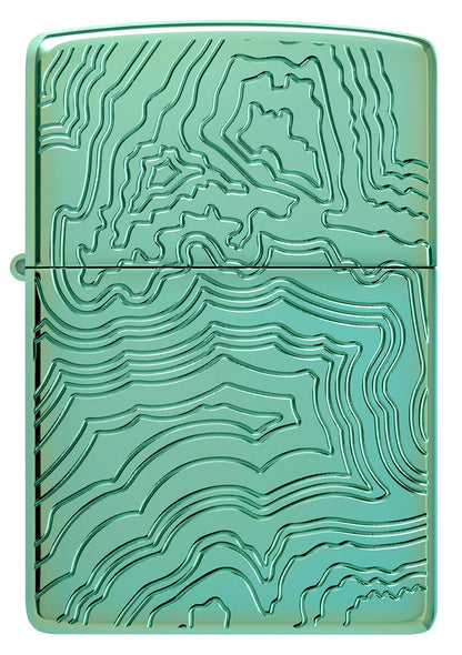 Front view of Zippo Map Armor High Polish Green Windproof Lighter.