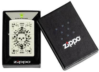 Zippo Glowing Skull Design Glow in the Dark Windproof Lighter in its packaging.