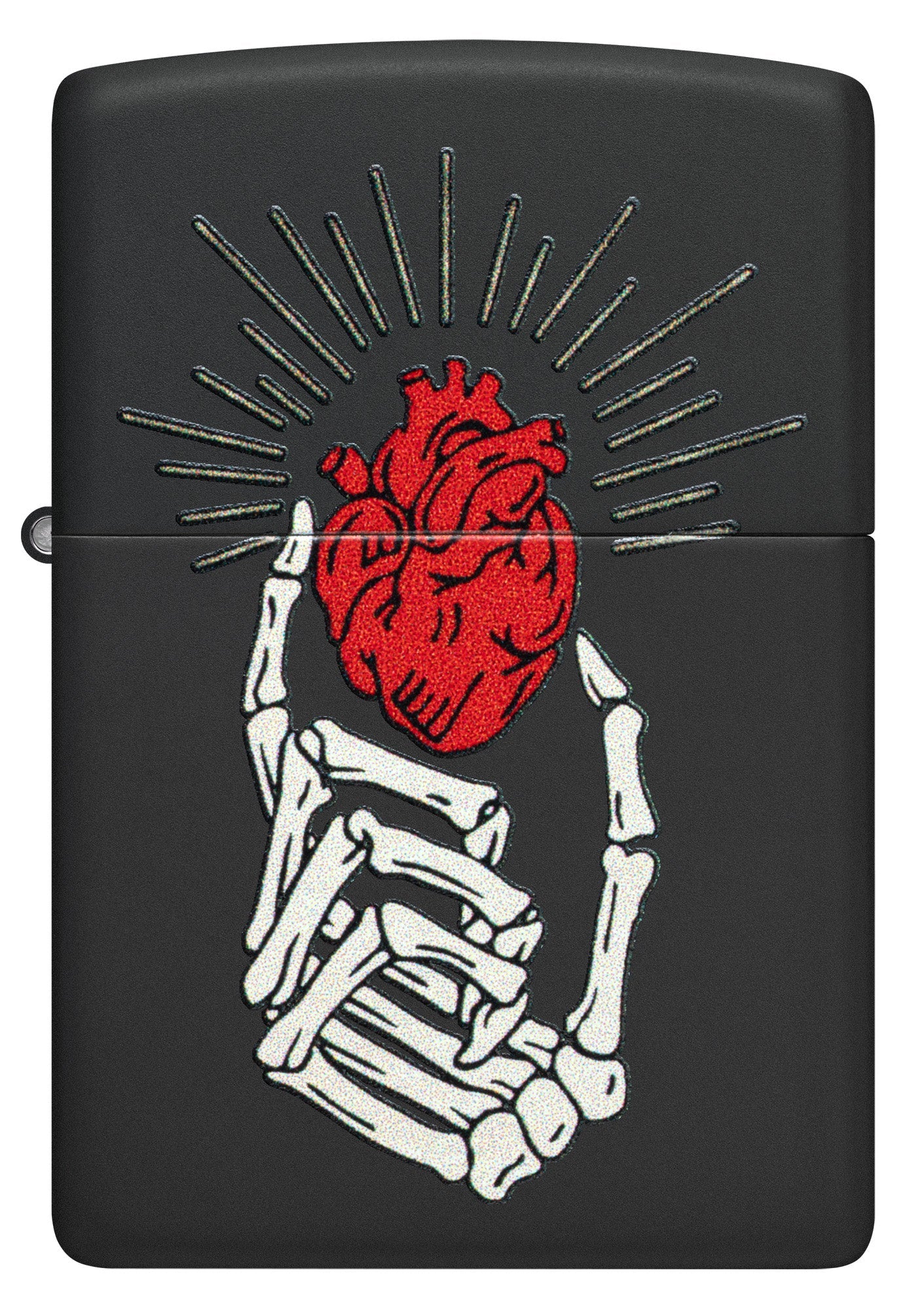 Front view of Zippo Undying Love Design Black Matte Windproof Lighter.