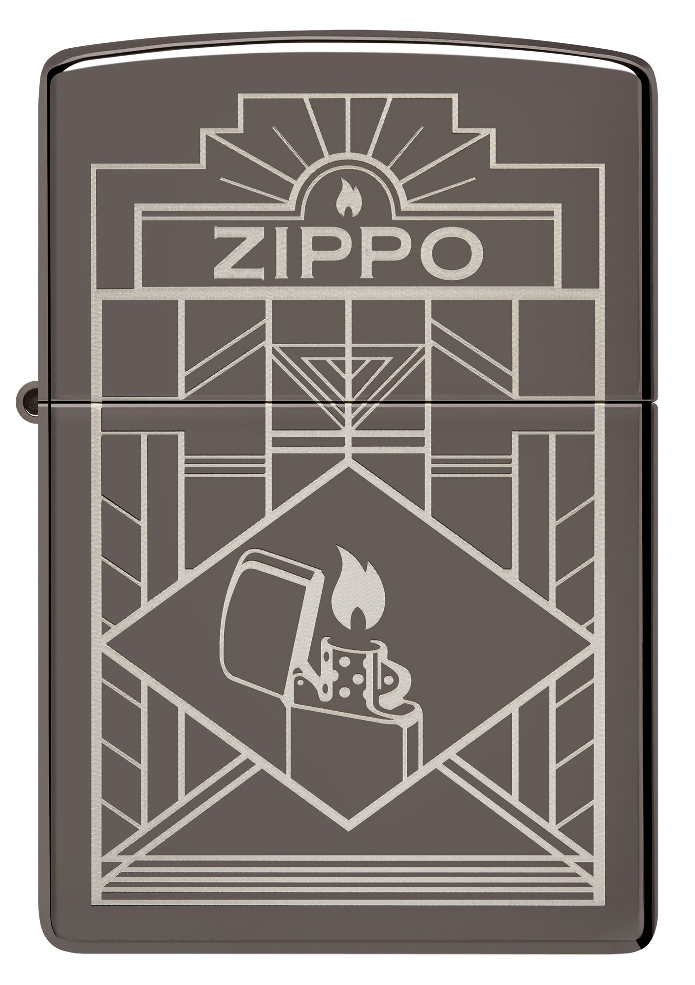 Front shot of Zippo Art Deco Design Black Ice?? Windproof Lighter.