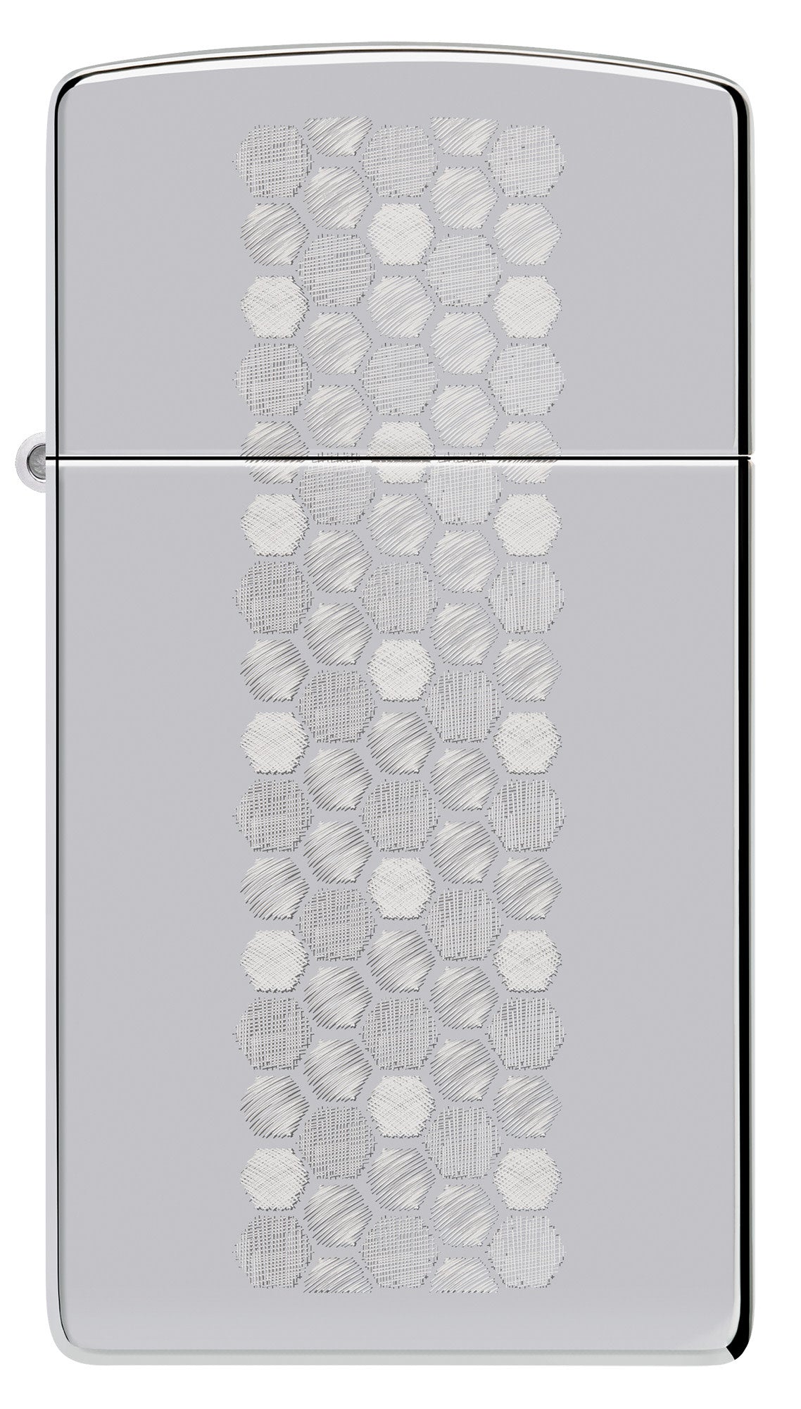 Front view of Zippo Slim?? Honeycomb Design High Polish Chrome Windproof Lighter.