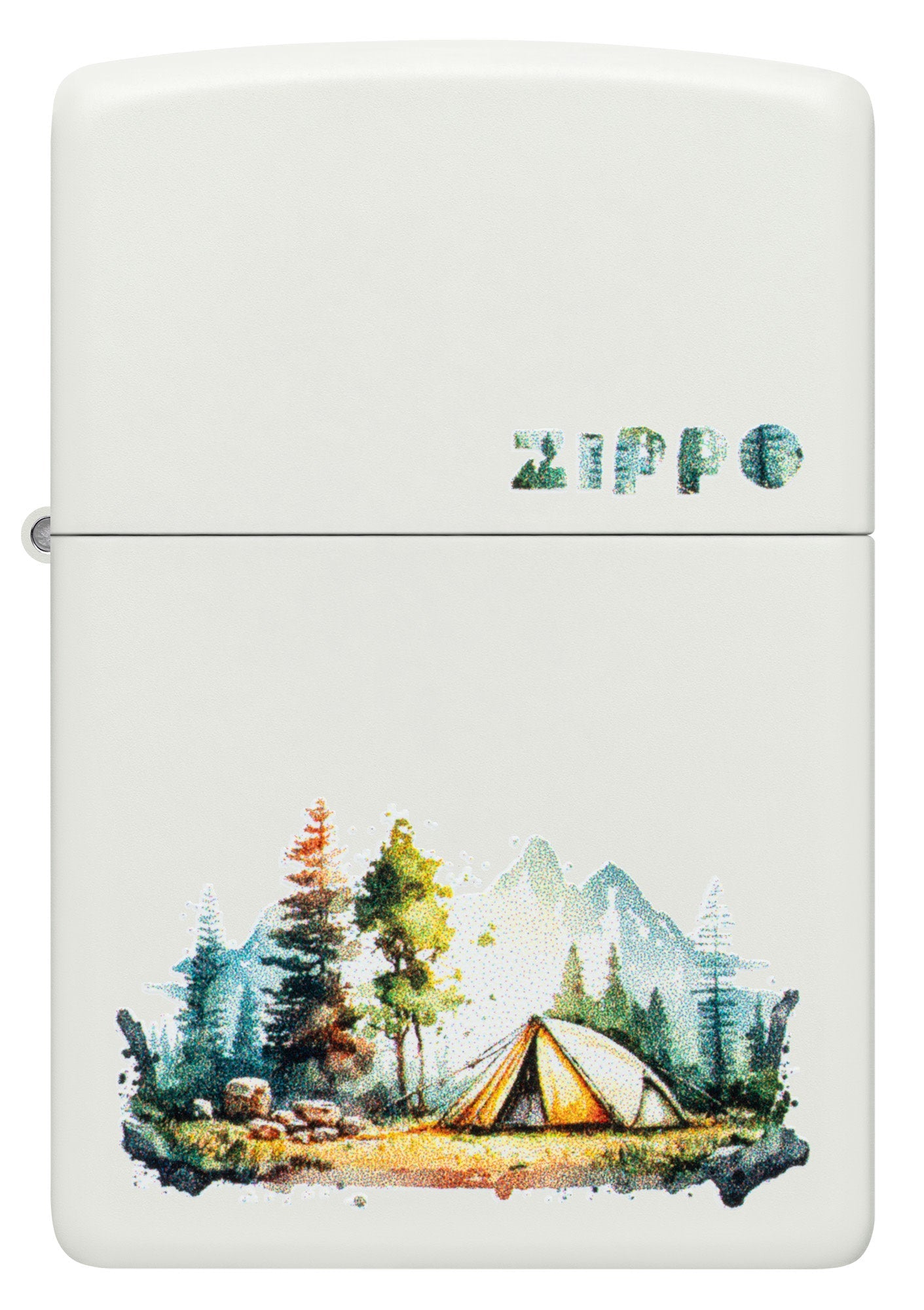 Front view of Zippo Nature Retreat Design White Matte Windproof Lighter.