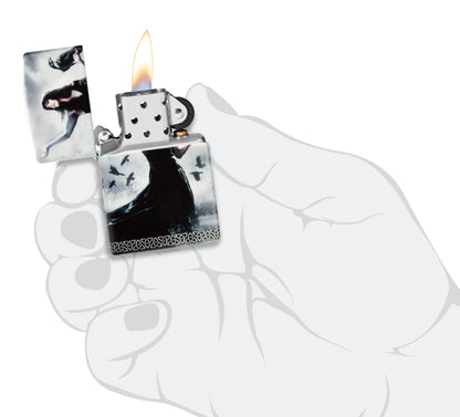 Zippo Mazzi?? 540 Matte Windproof Lighter lit in hand.