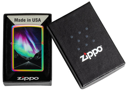 Zippo Aurora Road Design Multi Color Windproof Lighter in its packaging.