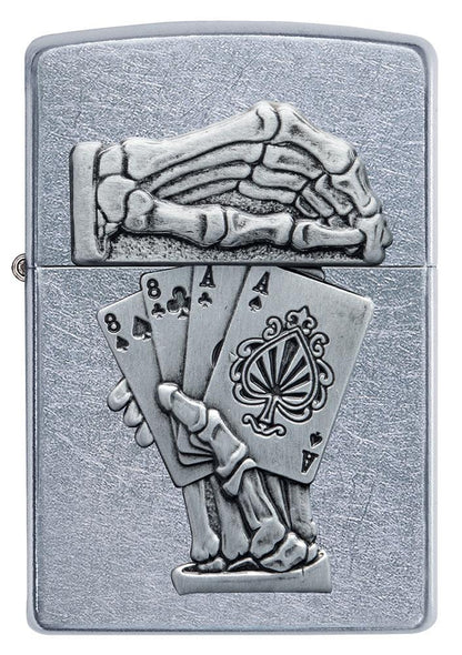Front of Dead Mans Hand Surprise Emblem Design Street ChromeÆ?âº Windproof Lighter