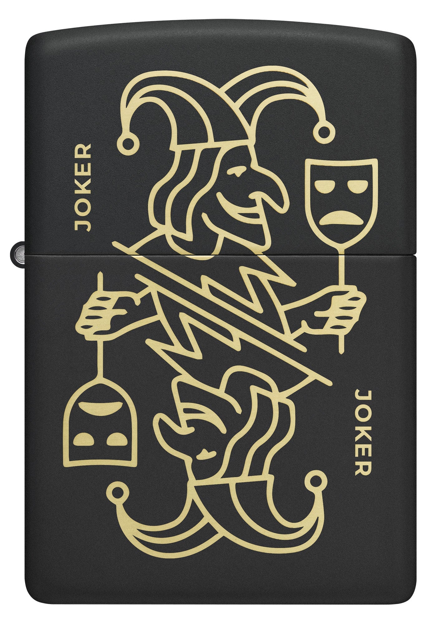 Front view of Zippo Masked Joker Design Black Matte Windproof Lighter.