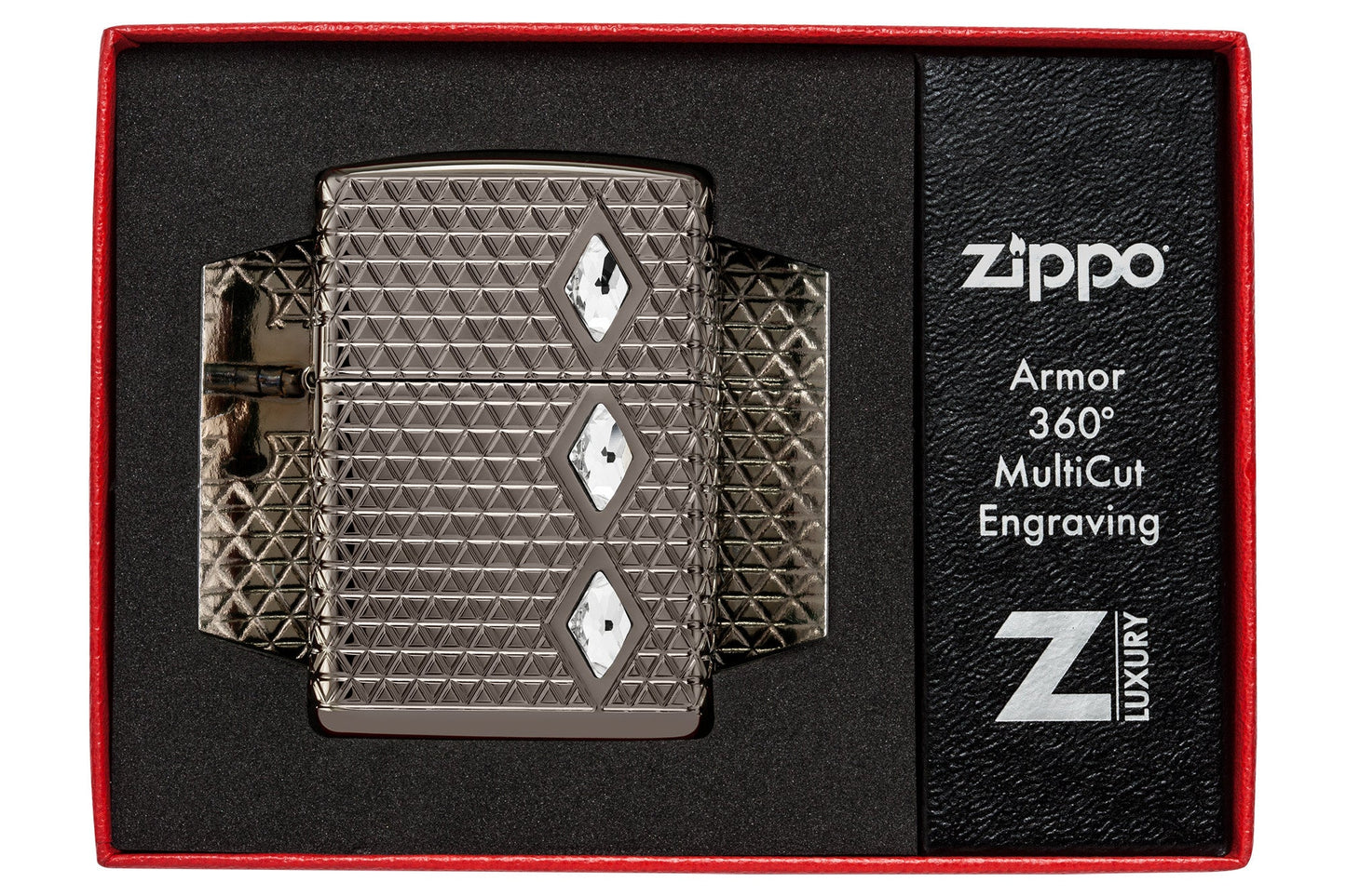 Zippo Diamond Pattern Design Armor?? Black Ice?? Windproof Lighter in its packaging.
