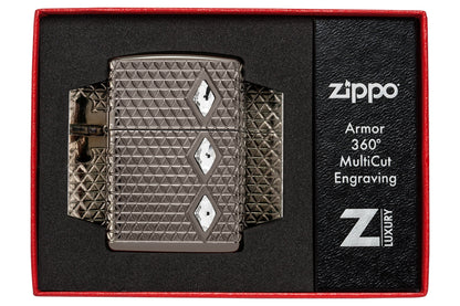Zippo Diamond Pattern Design Armor?? Black Ice?? Windproof Lighter in its packaging.