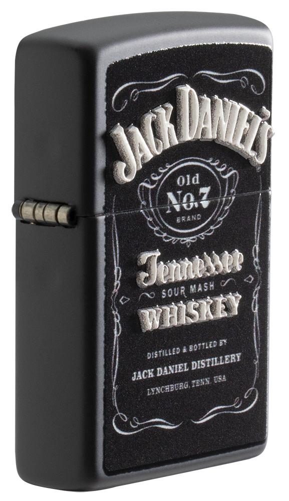 Angle shot of Jack Daniel's?? Texture Print Black Matte Windproof Lighter showing the texture print process
