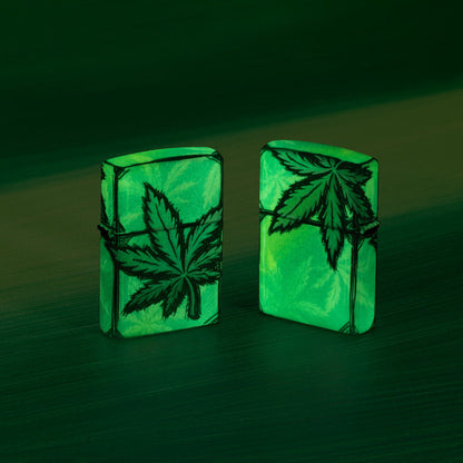 Lifestyle image of Zippo Glowing Leaves Design 540 Color Glow in the Dark Windproof Lighter