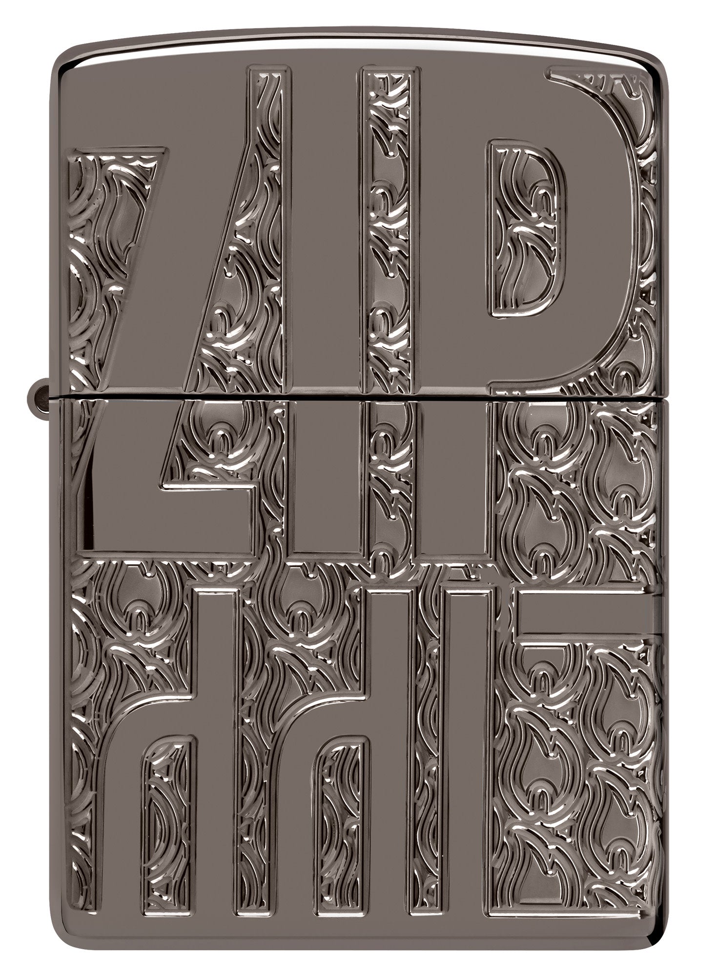 Front view of Zippo Reverse Carve Zippo Design Armor?? Black Ice?? Windproof Lighter.