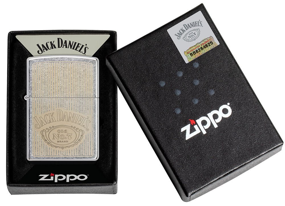 Jack Daniel's?? Logo Street ChromeÆ?âº Windproof Lighter in its packaging.