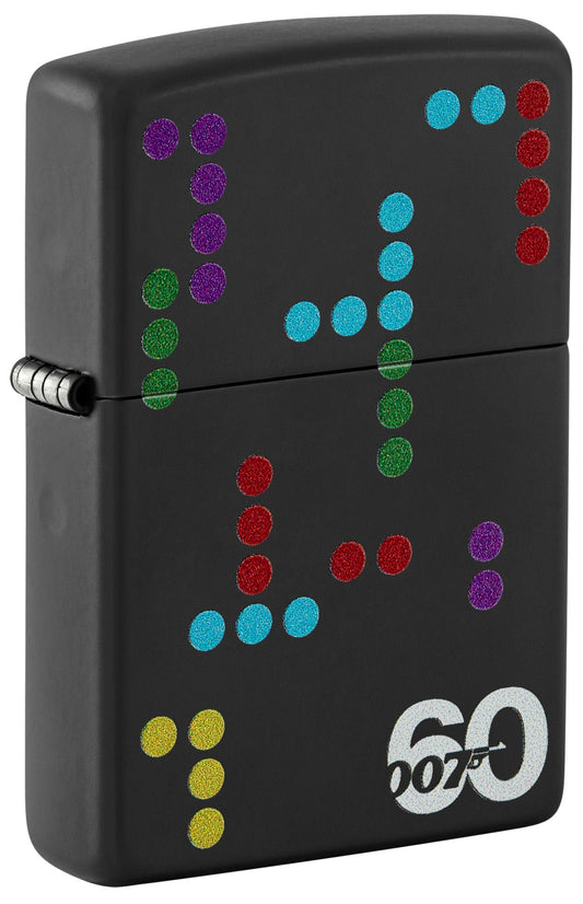 Front shot of James Bond 007Æ?âº 60th Anniversary Black Matte Windproof Lighter standing at a 3/4 angle.