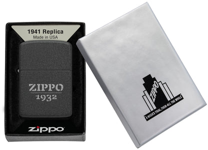 Zippo Design 1941 Replica Black Crackle?? Windproof Lighter in its packaging.