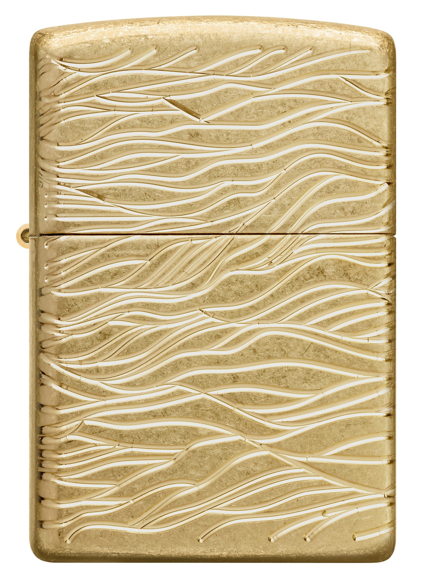 Front view of Zippo Luxury Waves Design Armor Tumbled Brass Windproof Lighter.