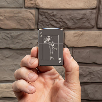 Lifestyle image of Windy Design Card Black Ice?? Windproof Lighter in hand.