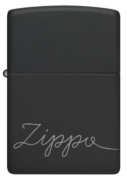 Front view of Zippo Design Black Matte with Chrome Windproof Lighter.