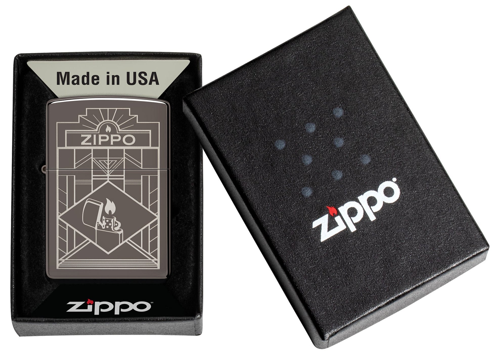 Zippo Art Deco Design Black Ice?? Windproof Lighter in it's packaging.
