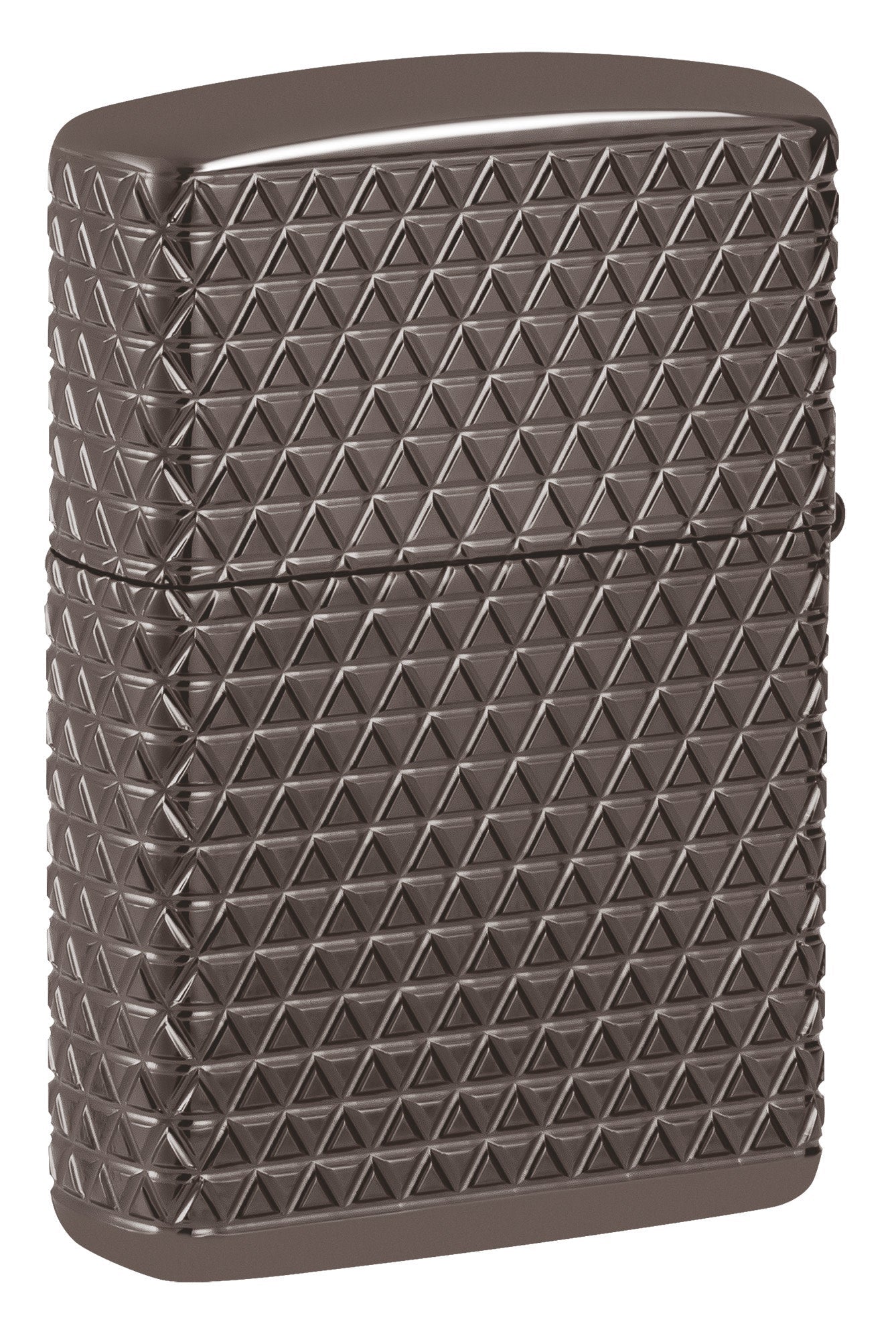Back shot of Zippo Diamond Pattern Design Armor?? Black Ice?? Windproof Lighter standing at a 3/4 angle.