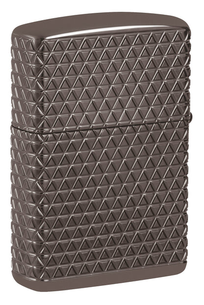 Back shot of Zippo Diamond Pattern Design Armor?? Black Ice?? Windproof Lighter standing at a 3/4 angle.