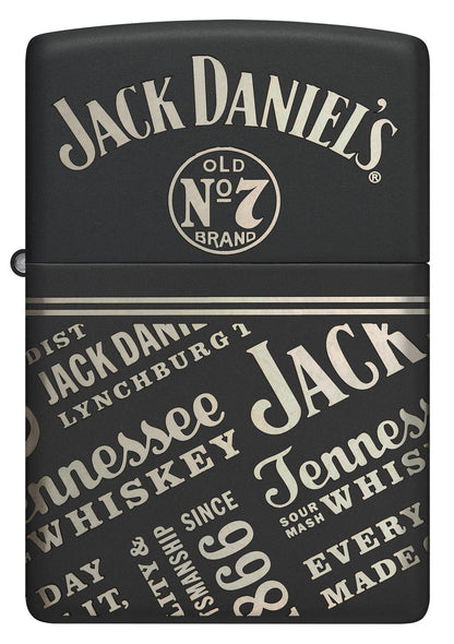 Front view of Zippo Jack Daniel's?? Every Drop Design Regular Media Chrome Black Matte Windproof Lighter.